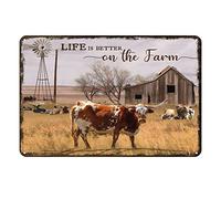 Ascigo Targa artistica da parete in metallo Life is Better On The Farm Cows in The Farm Cafe Farm Mucca Targa in latta Chic Art Decorazioni da parete in metallo divertente targa in ferro regalo per