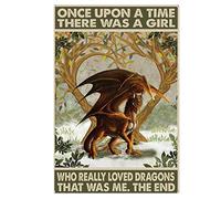 Ascigo Targa in latta vintage con scritta "Once Upon a Time There was a Girl Who Really Loved Dragon Signs Love Dragon Signs Vintage Signs Dragon Signs Lovers Gift Tin Sign for Men 20,3 x 30,5 cm