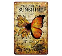 Ascigo Targa in metallo con farfalla e girasole You are My Sunshine, decorazione da parete in metallo, stile vintage, decorazione rustica, poster da parete in metallo per stanza, 20,3 x 30,5 cm
