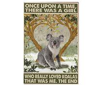 Ascigo Targa in metallo vintage per il bagno, con scritta "Love Koala", "Once Upon a Time There was a Girl Who Really Loved", Koala, decorazione da parete per la casa, 20,3 x 30,5 cm