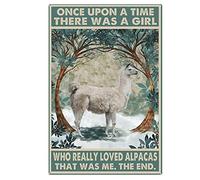 Ascigo Targa rustica in latta, decorazione da parete, con scritta in lingua inglese "Once Upon a Time There was a Girl Who Really Loved Alpacas That was Me The End" (lingua italiana non garantita)