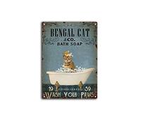 Ascigo Targhe in latta per uomo, grotta, sapone da bagno, gatto del Bengala, gatto del Bengala, arte da parete, arte divertente per bagno, cartello vintage in metallo, decorazione per la casa, poster