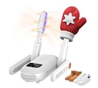 Asciuga Scarpe Elettrico con Doppia Staffa, Asciuga Stivali, Asciuga Scarponi in Modo Veloce con Timer, Scalda Scarpe Calcio, Aria calda + Luce Violetta + Carbone Attivo = Triplo Antibatterico