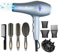 Asciugacapelli agli ioni asciugacapelli ad asciugatura rapida 2400W Salon asciugacapelli professionale 2 velocità 3 impostazioni di calore 2 concentratori 4 pettini 1 diffusore (Grigio Argentato)