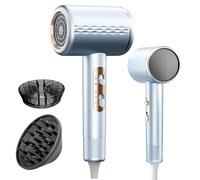 Asciugacapelli ionico professionale, asciugacapelli da 2400 W con livelli temperatura, diffusore incluso, Leggero, ideale per parrucchieri e casa(Blu)