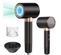 Asciugacapelli ionico professionale, asciugacapelli da 2400 W con pulsante caldo/freddo, 3 impostazioni di temperatura, diffusore incluso, adatto per parrucchieri professionali/domestici (Nero)