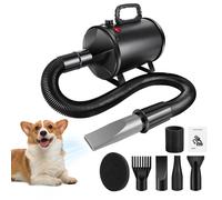 Asciugacapelli per cani da 2800 W Asciugacapelli per toelettatura di animali domestici per gatti a velocità variabile con tubo flessibile a 2 marce e 3 ugelli Nero