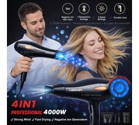 Asciugacapelli Phon Ioni Blu Professionale Potente con Diffusore Kit Accessori