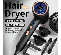 Asciugacapelli professionale con diffusore, 2400W, modalità aria calda e fredda, tre impostazioni di temperatura, display della temperatura leggero, adatto a tutti i tipi di capelli, leggero e silenzi