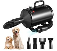 Asciugacapelli professionale per cani, 3200 W, ad alta velocità, con controllo continuo della velocità e 4 ugelli, potente essiccatore per cani per un'asciugatura rapida e sicura (adatto per cani e