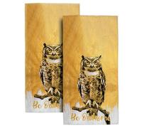 Asciugamani da bagno con gufo dorato, set decorativo da 2, assorbenti e divertenti, asciugamani da bagno dorati per bagno, spiaggia, spa, palestra, yoga, sport, nuoto, arredamento per la casa, regali