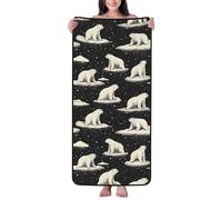 Asciugamani da bagno con stampa nera con orso polo nord bianco, asciugamani da doccia per bagno, asciugamani da bagno altamente assorbenti, morbidi, grandi teli da bagno 68 x 140 cm