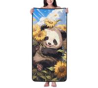 Asciugamani da bagno in cotone per il bagno - Clear Sky Cute Sunflower Panda asciugamani in microfibra per teli da bagno per il corpo, asciugamano da spiaggia ad asciugatura rapida personalizzato