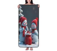 Asciugamani da bagno in cotone per il bagno, con stampa di pupazzo di neve con cappello rosso, asciugamani in microfibra per il corpo, asciugamano da spiaggia ad asciugatura rapida, morbido