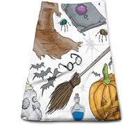 Asciugamani da bagno per le mani di Halloween Illustrazione in stile scarabocchio strega qualità Asciugamano morbido e assorbente ad asciugatura rapida, Mul