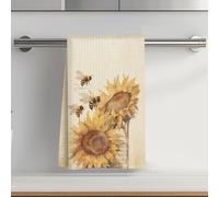 Asciugamani da cucina con girasole, strofinaccio decorativo vintage con ape in microfibra assorbente, strofinacci morbidi a nido d'ape per bagno in stile casale, regali con girasole