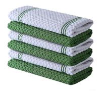 Asciugamani da cucina in cotone, confezione da 6 strofinacci assorbenti in spugna, 30 x 30 cm, morbidi per asciugare le mani, pulire le fuoriuscite, lavabili in lavatrice (striscia verde)