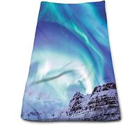 Asciugamani da Cucina Invernali Panno per Lavare Asciugamano da Bagno per Animali Domestici per Auto, Aurora Islanda, Morbido, Assorbente d'Acqua, Leggero, Blu Mare Verde 15 x 27 Pollici