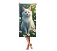 Asciugamani grandi antisabbia con motivo a gatto bianco, margherita verde, 27 x 55 pollici, per piscina, spiaggia, bagno, asciugatura rapida, per nuoto, sport, palestra, assorbenti, viaggi, piscina, c