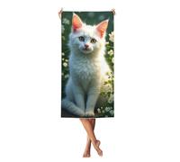 Asciugamani grandi antisabbia con motivo a gatto bianco, margherita verde, 27 x 55 pollici, per piscina, spiaggia, bagno, asciugatura rapida, per nuoto, sport, palestra, assorbenti, viaggi, piscina, c