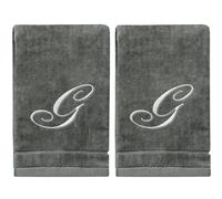 Asciugamani monogrammati personalizzati, regalo a punta delle dita, 11 x 18 pollici, set da 2, asciugamano ricamato in argento, extra assorbente,