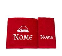 Asciugamani Natalizi Bagno personalizzati. Idea regalo Natale personalizzato. Set viso e ospite asciugamani personalizzati. (Multicolore, Cappello Babbo Natale)