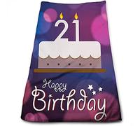 Asciugamani per 21° compleanno ad asciugatura rapida, parole di buon compleanno con stelle, asciugamani in microfibra altamente assorbenti, uso multiuso come hotel, bagno, a, spa, viola - 27 x 16