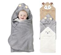 asciugamani per bambini, con cappuccio, morbido e super assorbente, asciugamano da bagno per bambini, a forma di animale carino, orsetto bianco, gatto rosa (3, Elefante grigio e cervo marrone)