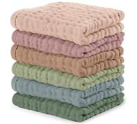 Asciugamani per bambini, in mussola di cotone, grandi, 25,4 x 25,4 cm, morbidi sulla pelle sensibile, assorbenti per ragazzi e ragazze, regalo per neonati e bambini (multicolore, confezione da 6 - 25