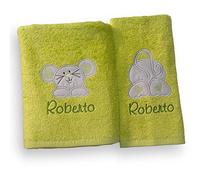 Asciugamani personalizzati con nome. Set asciugamani viso e ospite con ricamo divertente. Asciugamani da bagno per bambini con asola. (Multicolore, Topolino))