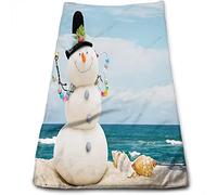 Asciugamani Pupazzo di Neve ad Asciugatura Rapida, Pupazzo di Neve con Conchiglie Seduto sulla Spiaggia, Asciugamani in Microfibra Altamente Assorbenti, Uso Multiuso come Hotel, Bagno, a, Spa, Mu