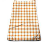 Asciugamano bianco e arancione per bagno, casa, cucina, strofinacci, motivo a quadrati stile retrò in colori caldi plaid, asciugamano per cucinare e cuocere al forno, asciugamano per cucinare e cuocer
