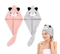 Asciugamano Capelli Microfibra 2 Pezzi Grigio e Rosa, Turbante asciugacapelli Super Assorbente in Spugna Coral Fleece, Ideale per Donna Uomo Bambini, per casa, Palestra, Viaggi