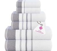 Asciugamano Casa Copenhagen White Bay in cotone egiziano da 600g/m² per set da 6 pezzi con 2 asciugamani da bagno,2 asciugamani per le mani,2 salviette-Bianco con finiture grigio scuro e grigio chiaro