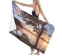 Asciugamano da bagno grande e morbido, riva del settimo lago, raggio di sole al tramonto, riflesso dell'acqua, tranquillità, telo da bagno, telo mare per viaggi in hotel per famiglie, sport di nuoto,