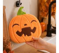 Asciugamano da bagno per Halloween, da appendere a forma di zucca, in pile | Simpatica forma di zucca con anello per appendere la cucina, il bagno, il lavandino e la decorazione stagionale di Halloween