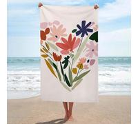 Asciugamano da spiaggia a forma di cuore con fiori e piante in microfibra senza sabbia, grandi asciugamani da doccia multiuso assorbente per bagno piscina 130 x 80 cm