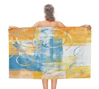 Asciugamano da Spiaggia Abstract Modern Art Yellow Blue Retro Ombre Style Geometry Tie Dye Microfibra Asciugamani Asciugatura Rapida Telo da Palestra per Casa Piscina Sauna 80X130Cm