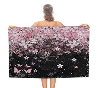 Asciugamano da Spiaggia Abstract Modern Cherry Bloom Pink Art Watercolor Japanese Spring Florals Butterfly Microfibra Asciugamano Assorbenti Asciugamani per Piscina Sauna Casa 80X130Cm