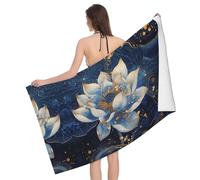 Asciugamano da spiaggia ad asciugatura rapida, blu Golden Dream Lotus, morbidi asciugamani da bagno per il bagno, teli da mare personalizzati a prova di sabbia, asciugamani in microfibra per il corpo
