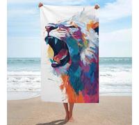 Asciugamano da spiaggia colorato con leone ruggente astratto in microfibra senza sabbia asciugamani da doccia grandi multiuso assorbente per bagno piscina 130 x 80 cm
