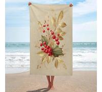 Asciugamano da spiaggia con agrifoglio e vischio con bacche rosse e foglie dorate in microfibra senza sabbia, grandi asciugamani da doccia multiuso assorbenti per bagno e piscina, 130 x 80 cm