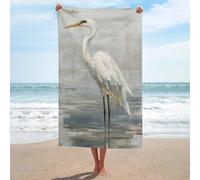 Asciugamano da spiaggia con airone bianco grande uccello grigio chiaro beige asciugamano da spiaggia in microfibra senza sabbia asciugamano da doccia grande multiuso assorbente per bagno piscina 130 x
