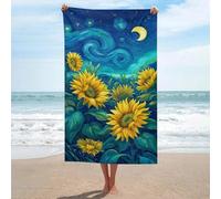 Asciugamano da spiaggia con campo di girasole sotto un vorticoso cielo notturno telo da spiaggia in microfibra senza sabbia grandi asciugamani da doccia multiuso assorbente per bagno piscina 130 x 80