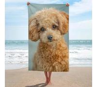 Asciugamano da spiaggia con cane barboncino marrone chiaro in microfibra senza sabbia, asciugamano da doccia grande, multiuso, assorbente, per bagno e piscina, 130 x 80 cm