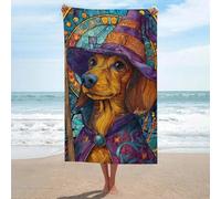 Asciugamano da spiaggia con cane bassotto vestito da strega, asciugamano da spiaggia in microfibra senza sabbia, asciugamano da doccia grande, multiuso, assorbente, per bagno e piscina, 130 x 80 cm