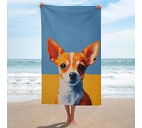 Asciugamano da spiaggia con cane chihuahua, in microfibra, senza sabbia, grande, multiuso, assorbente, per bagno e piscina, 130 x 80 cm