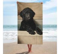 Asciugamano da spiaggia con cane labradoodle nero nella vasca da bagno in microfibra senza sabbia, grandi asciugamani da doccia multiuso assorbente per bagno piscina 130 x 80 cm