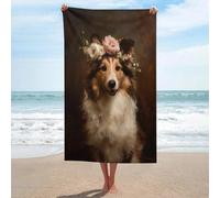 Asciugamano da spiaggia con cane pastore delle Shetland con corona di fiori, asciugamano da spiaggia in microfibra senza sabbia, asciugamano da doccia grande, multiuso, assorbente, per bagno e piscina