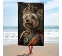 Asciugamano da spiaggia con cane Yorkshire che indossa uniforme militare in microfibra senza sabbia, asciugamano da doccia grande, multiuso, assorbente, per bagno e piscina, 130 x 80 cm
